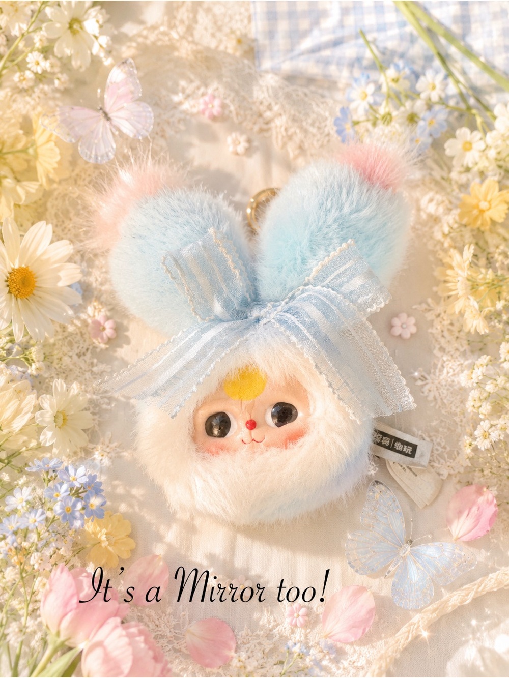 Baby Three Vanity Mirror V2 Compact Cute Kawaii Blue Pink tie dye Bunny Blue Bow